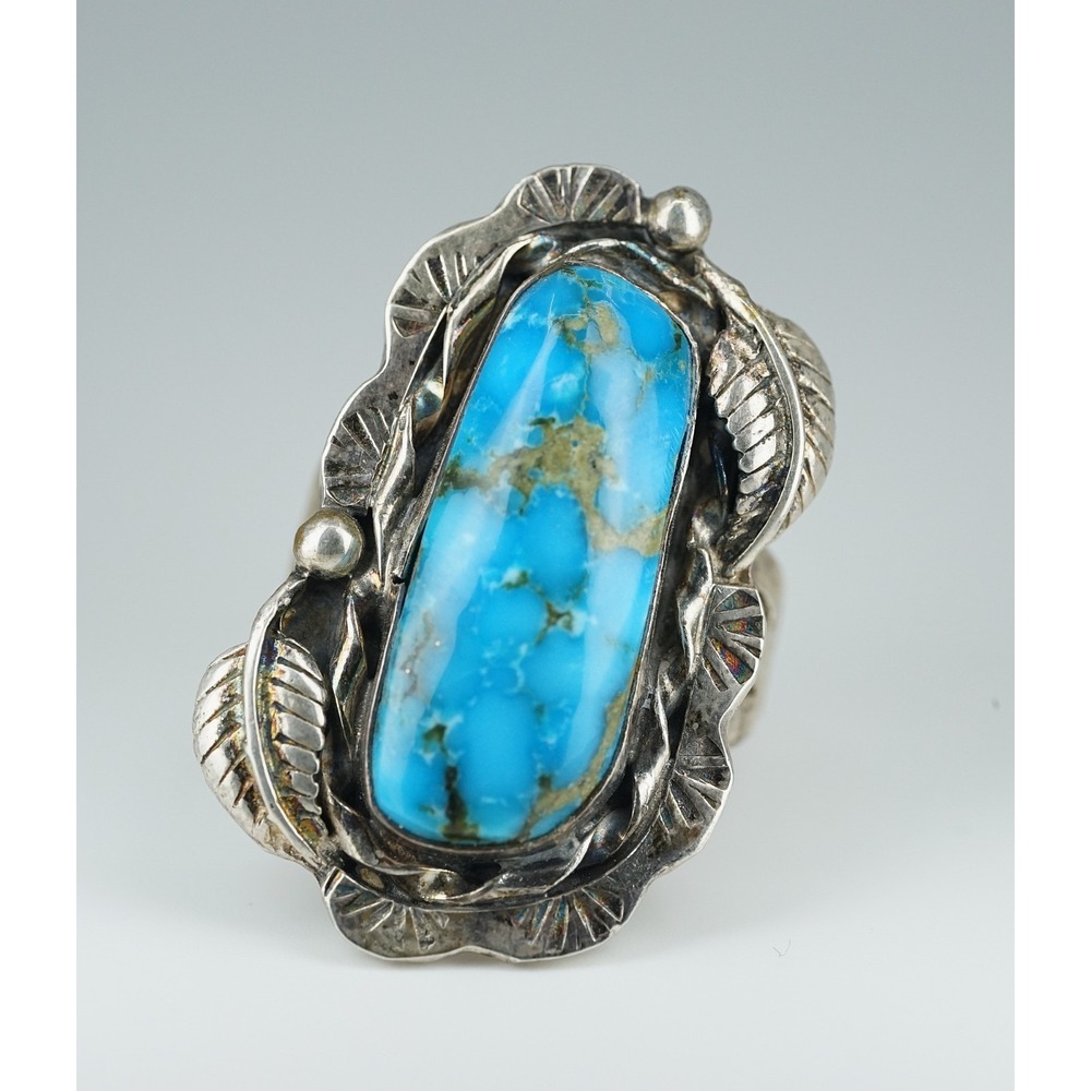 Men's Navajo‎ Sterling Silver Natural Kingman Turquoise Ring - 23.71g Size 12.25 - Picture 3 of 7